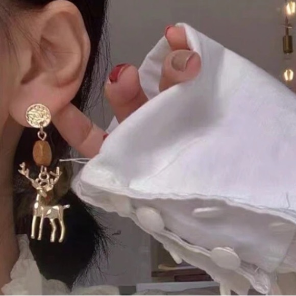 Gold Reindeer Earrings - Picture 4 of 6